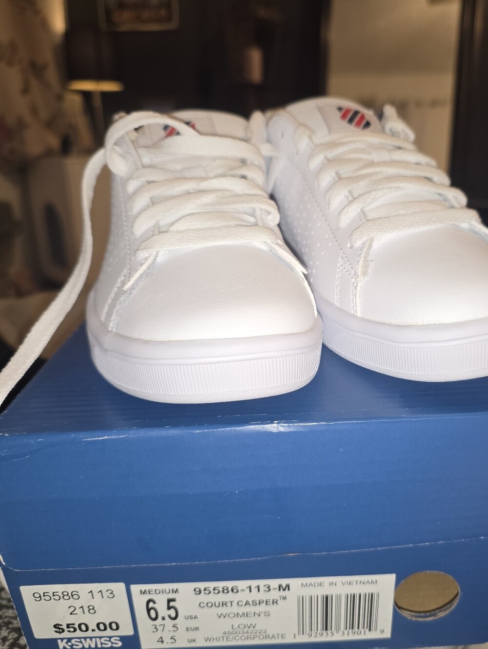 K-Swiss White Low-Top Sneakers with Blue Insole - Picture 2 of 5